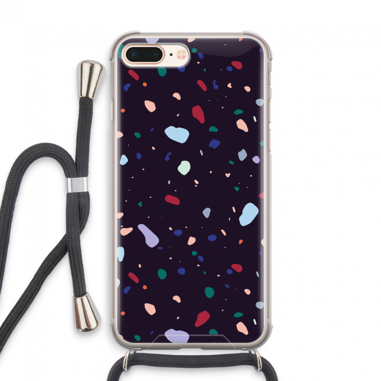 Dark Rounded Terrazzo: iPhone 8 Plus Transparant Hoesje met koord