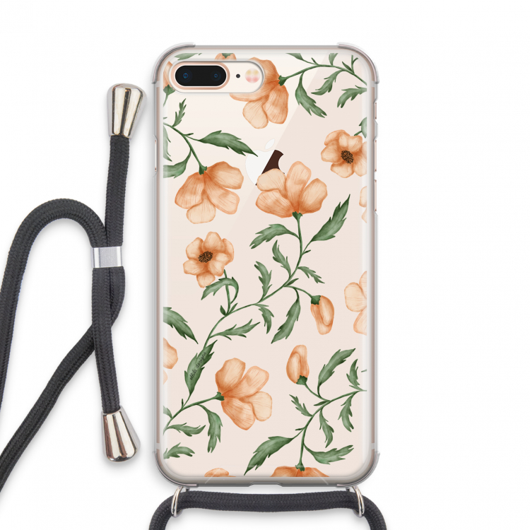 Peachy flowers: iPhone 8 Plus Transparant Hoesje met koord