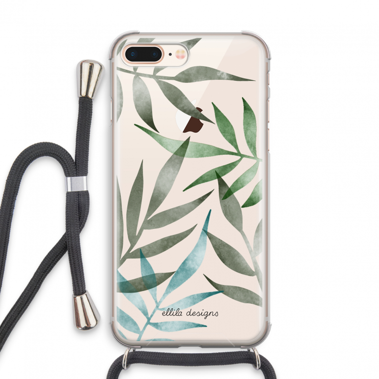 Tropical watercolor leaves: iPhone 8 Plus Transparant Hoesje met koord