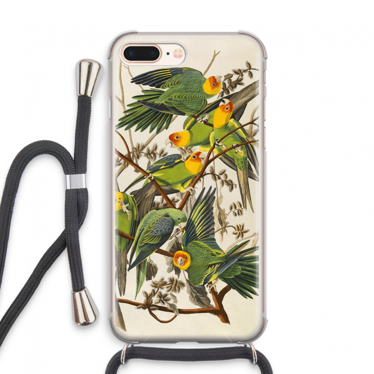 Carolinaparkiet: iPhone 8 Plus Transparant Hoesje met koord