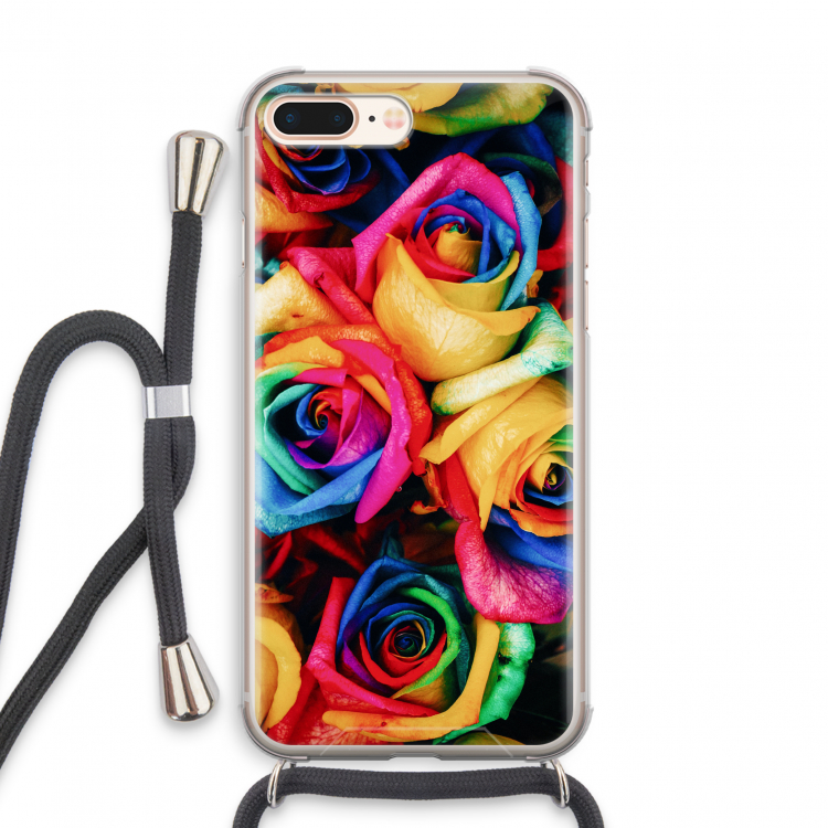 Neon bloemen: iPhone 8 Plus Transparant Hoesje met koord