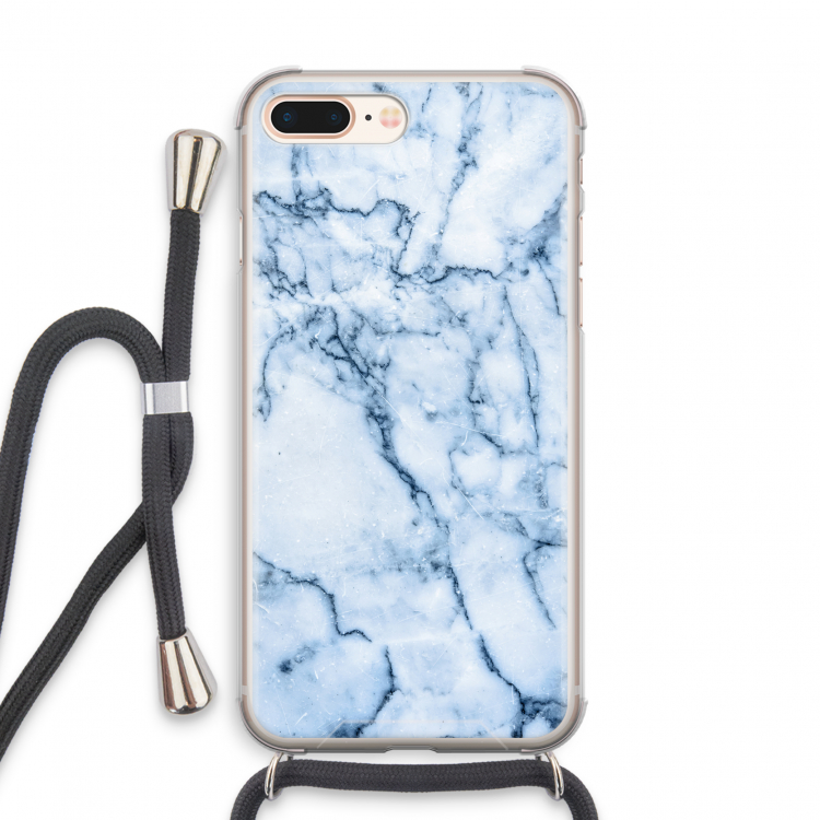 Blauw marmer: iPhone 8 Plus Transparant Hoesje met koord