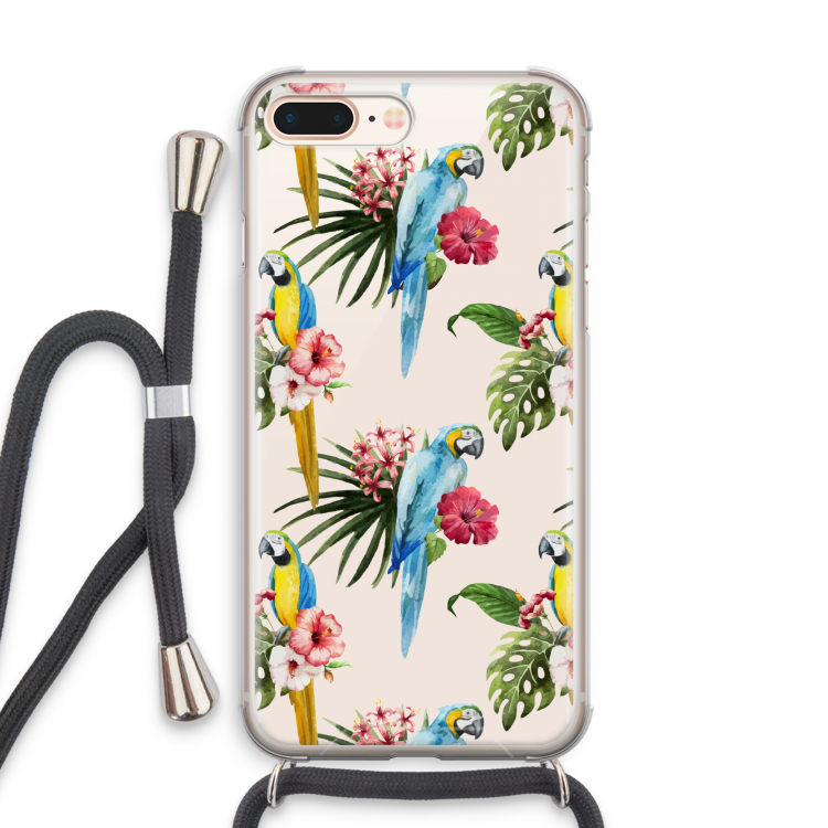 Kleurrijke papegaaien: iPhone 8 Plus Transparant Hoesje met koord