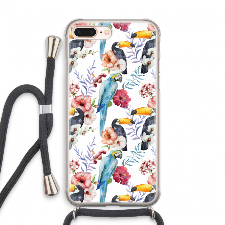 Bloemen tukan: iPhone 8 Plus Transparant Hoesje met koord