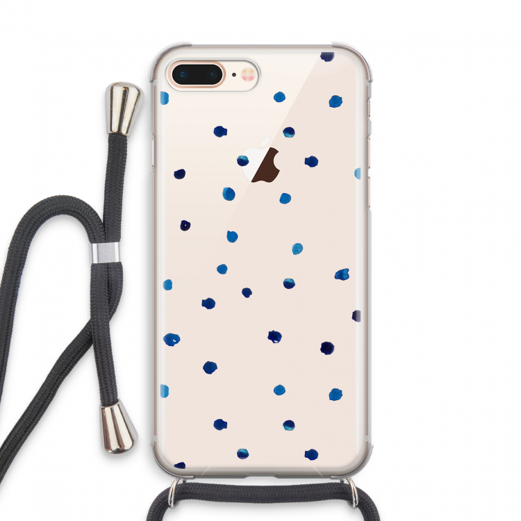 Blauwe stippen: iPhone 8 Plus Transparant Hoesje met koord