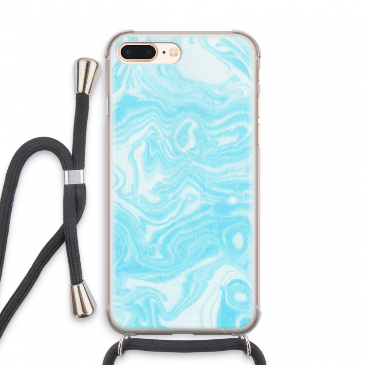 Waterverf blauw: iPhone 8 Plus Transparant Hoesje met koord