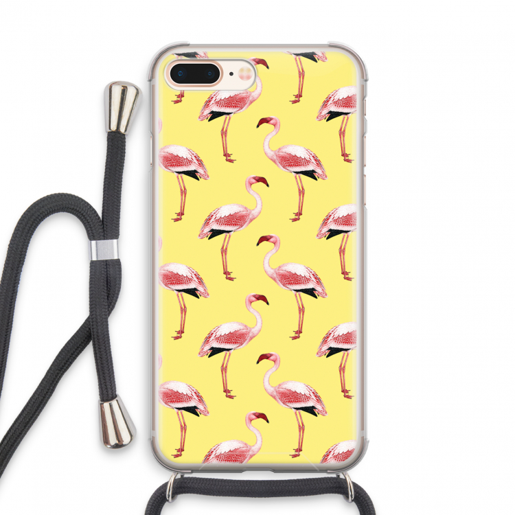 Flamingo's geel: iPhone 8 Plus Transparant Hoesje met koord