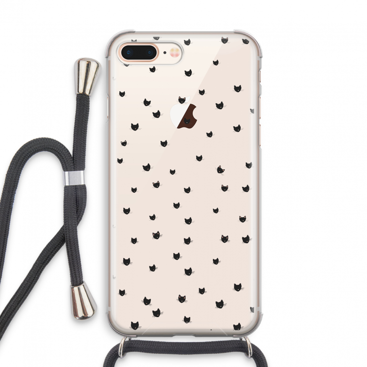 Kleine kattenkopjes: iPhone 8 Plus Transparant Hoesje met koord