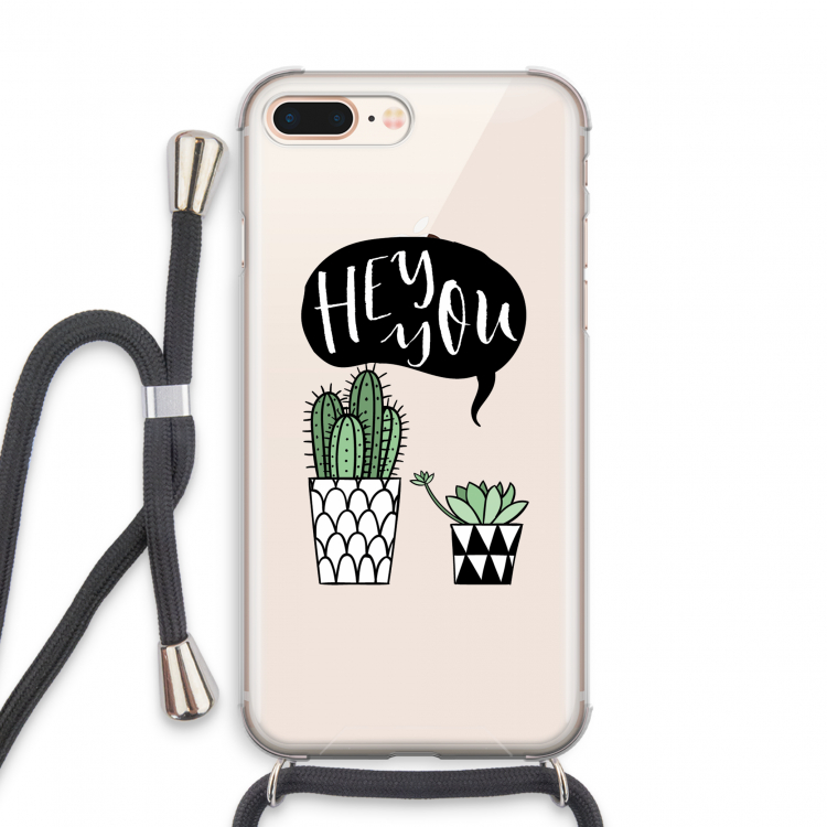 Hey you cactus: iPhone 8 Plus Transparant Hoesje met koord