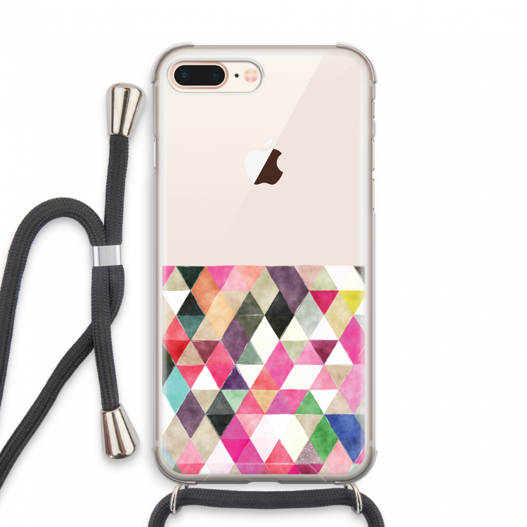 Gekleurde driehoekjes: iPhone 8 Plus Transparant Hoesje met koord