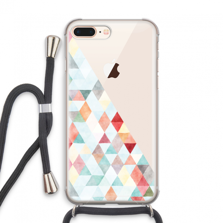 Gekleurde driehoekjes pastel: iPhone 8 Plus Transparant Hoesje met koord