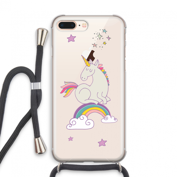 Regenboog eenhoorn: iPhone 8 Plus Transparant Hoesje met koord