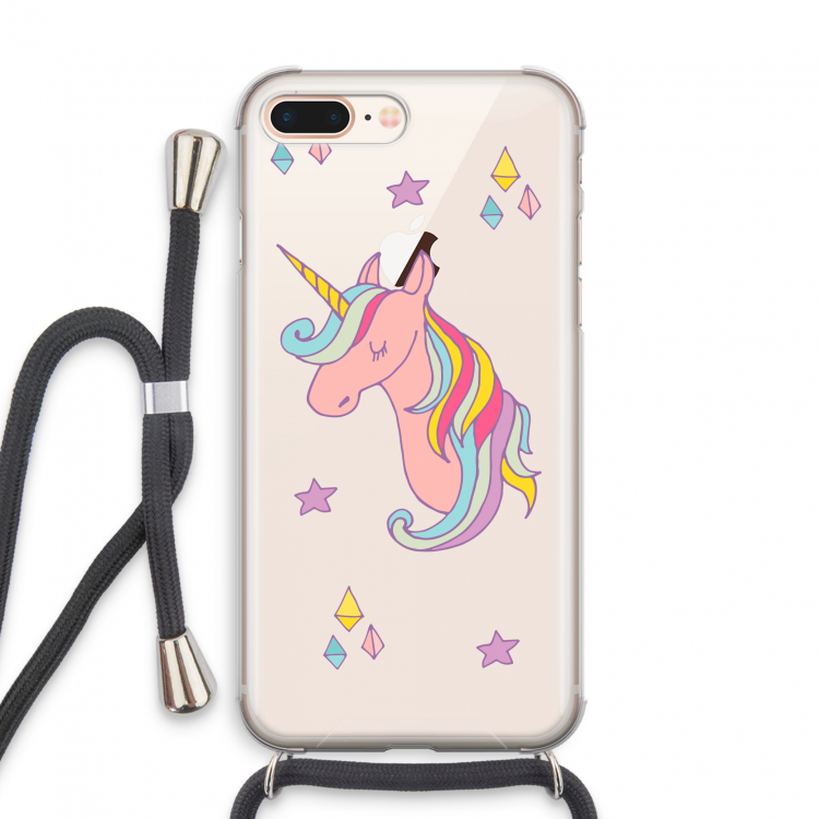 Roze eenhoorn: iPhone 8 Plus Transparant Hoesje met koord