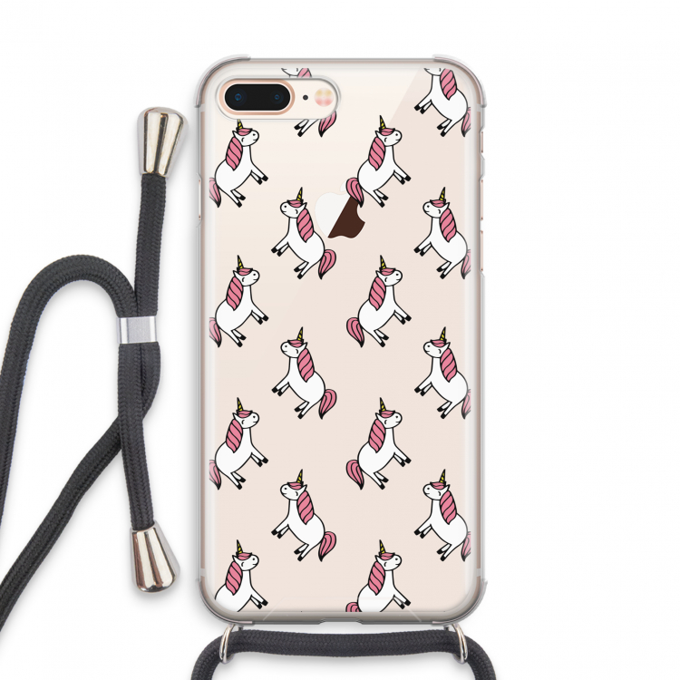 Eenhoorns overal: iPhone 8 Plus Transparant Hoesje met koord