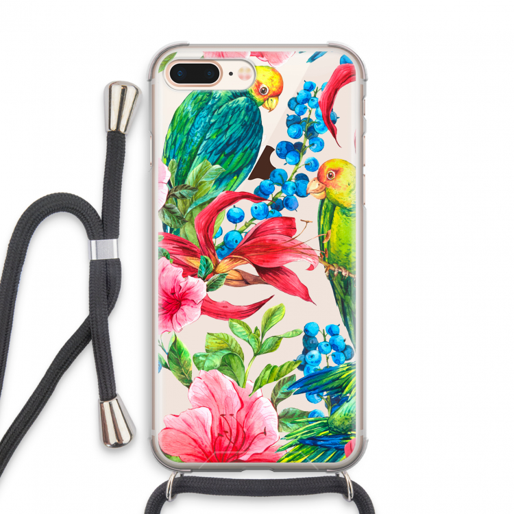 Papegaaien: iPhone 8 Plus Transparant Hoesje met koord