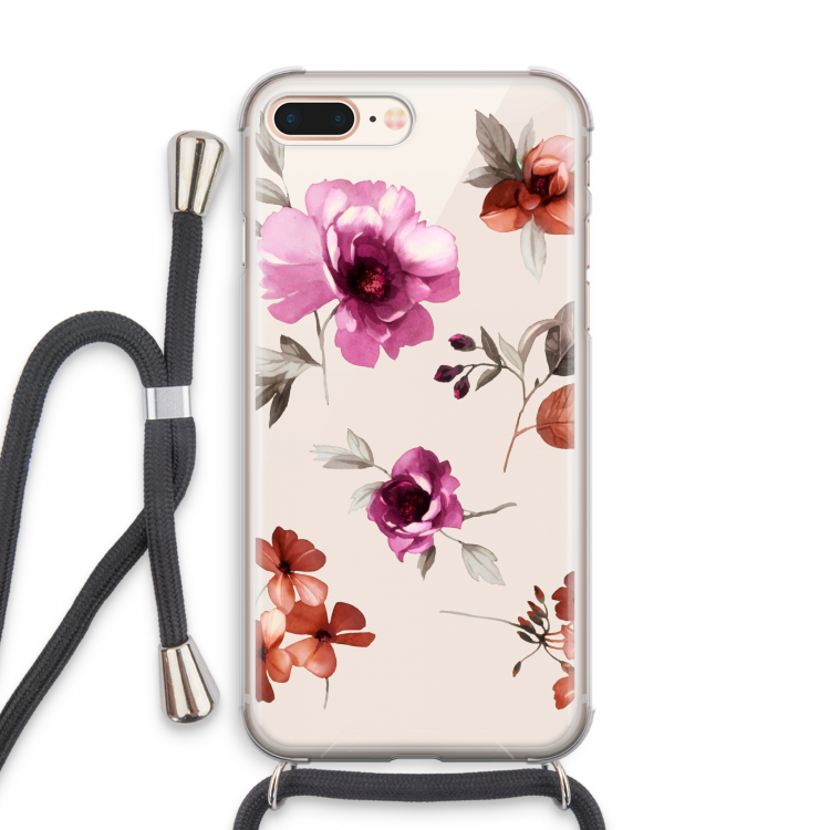 Geschilderde bloemen: iPhone 8 Plus Transparant Hoesje met koord