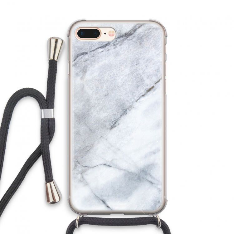 Witte marmer: iPhone 8 Plus Transparant Hoesje met koord