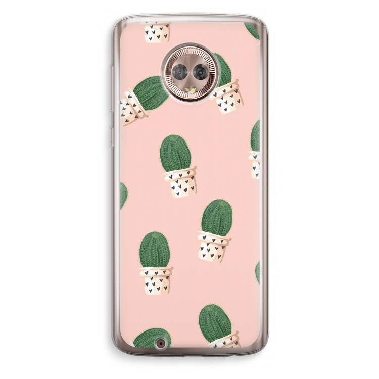 Cactusprint roze: Motorola Moto G6 Transparant Hoesje