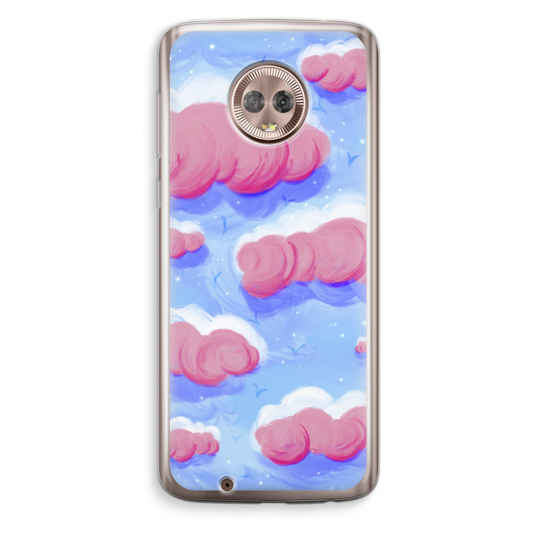 Roze wolken met vogels: Motorola Moto G6 Transparant Hoesje