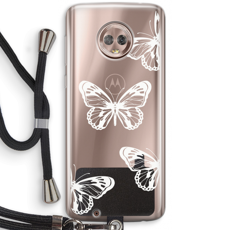 White butterfly: Motorola Moto G6 Transparant Hoesje met koord