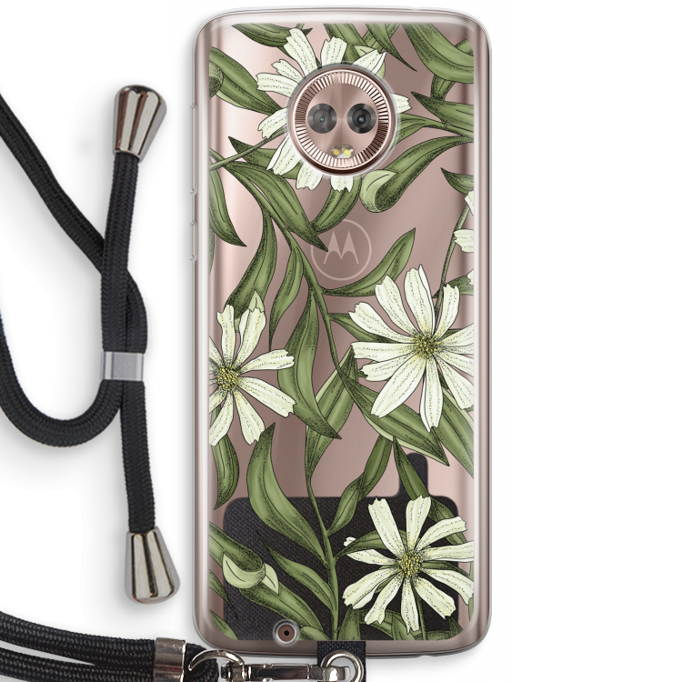 Wit bloemenpatroon: Motorola Moto G6 Transparant Hoesje met koord