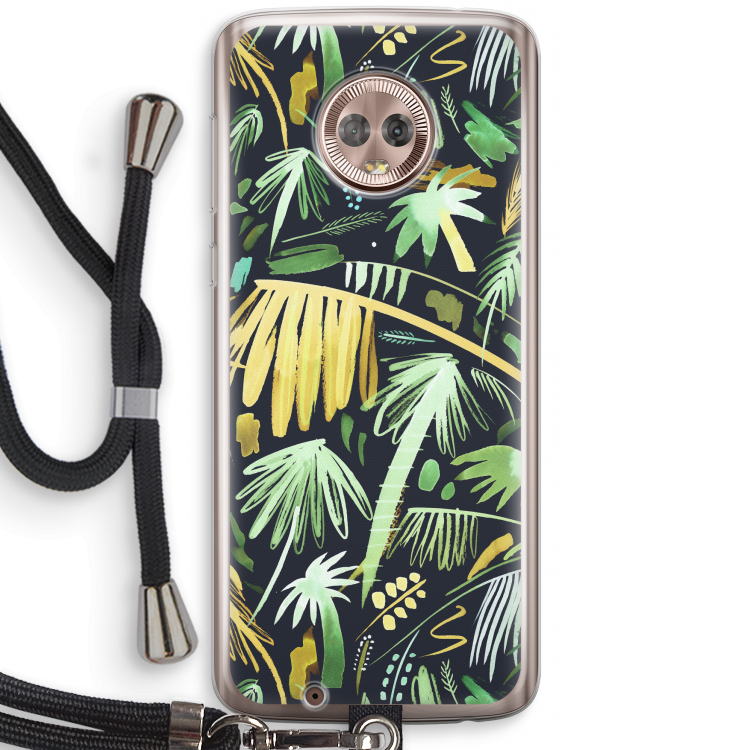 Tropical Palms Dark: Motorola Moto G6 Transparant Hoesje met koord