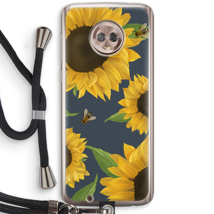 Sunflower and bees: Motorola Moto G6 Transparant Hoesje met koord