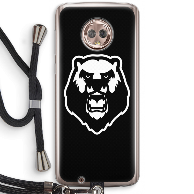 Angry Bear (black): Motorola Moto G6 Transparant Hoesje met koord