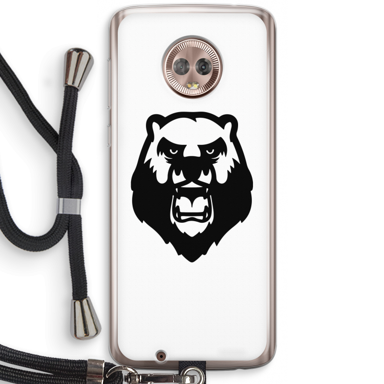 Angry Bear (white): Motorola Moto G6 Transparant Hoesje met koord