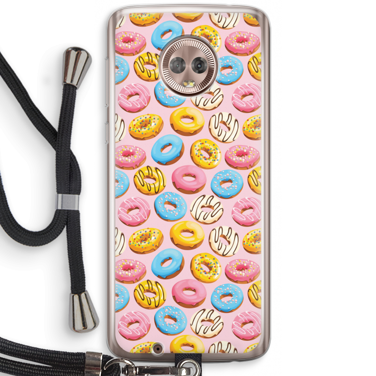 Pink donuts: Motorola Moto G6 Transparant Hoesje met koord