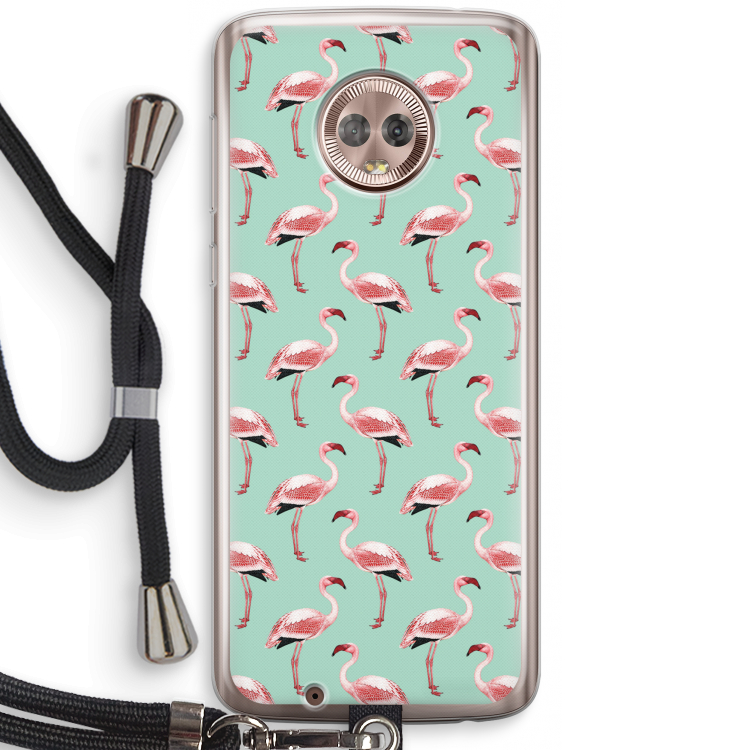Flamingoprint groen: Motorola Moto G6 Transparant Hoesje met koord