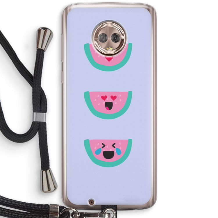 Smiley watermeloen: Motorola Moto G6 Transparant Hoesje met koord