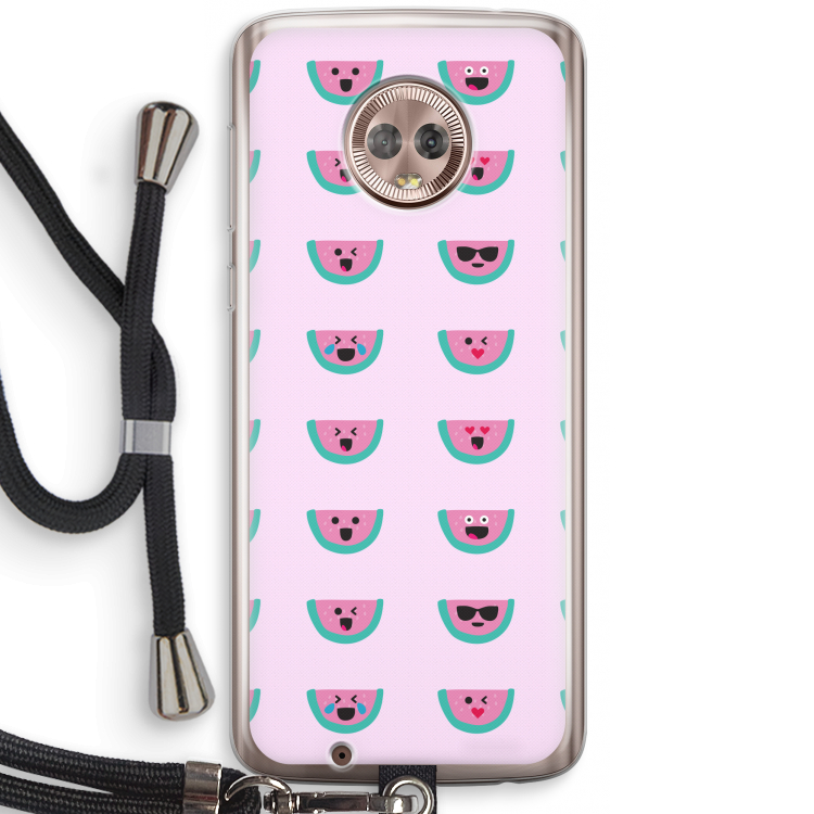 Smiley watermeloenprint: Motorola Moto G6 Transparant Hoesje met koord