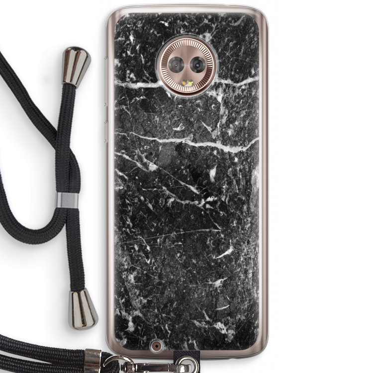 Zwart marmer: Motorola Moto G6 Transparant Hoesje met koord