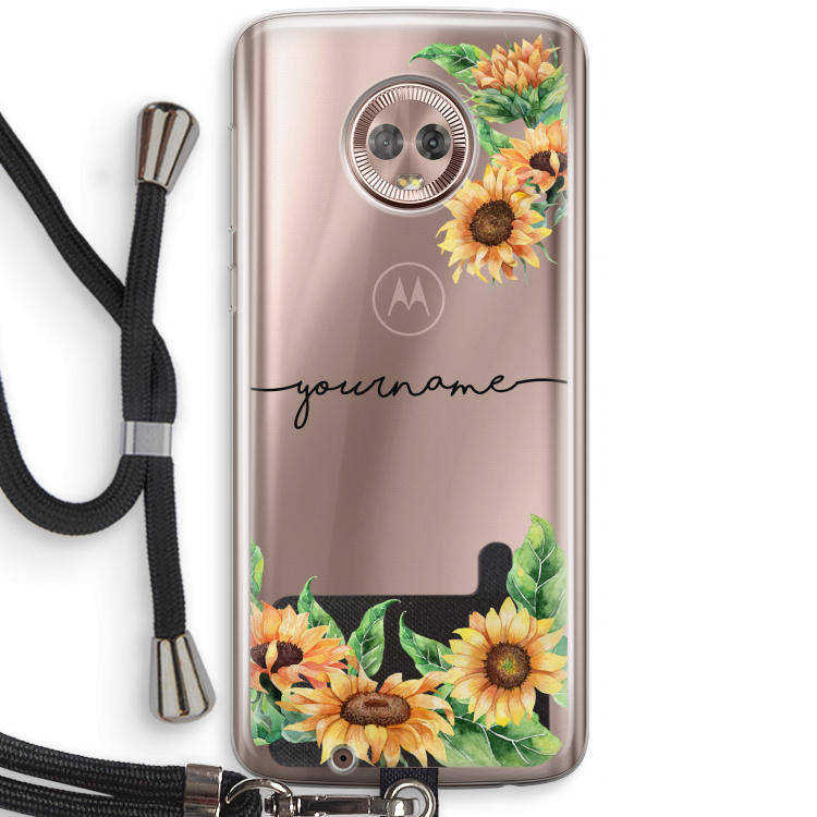 Zonnebloemen: Motorola Moto G6 Transparant Hoesje met koord