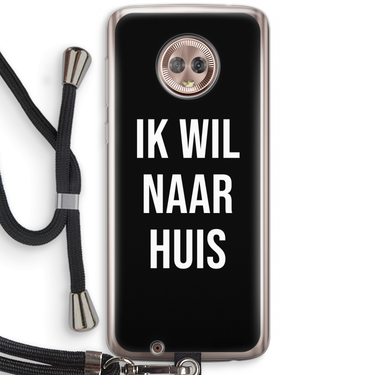 Ik wil naar huis - Zwart: Motorola Moto G6 Transparant Hoesje met koord