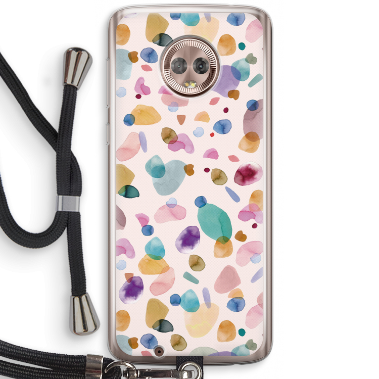 Terrazzo Memphis Pink: Motorola Moto G6 Transparant Hoesje met koord