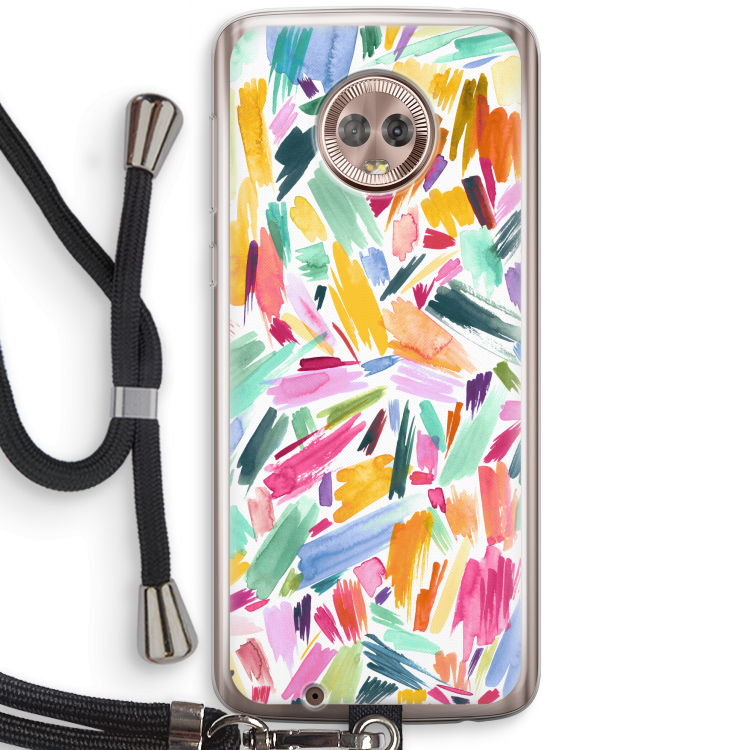 Watercolor Brushstrokes: Motorola Moto G6 Transparant Hoesje met koord