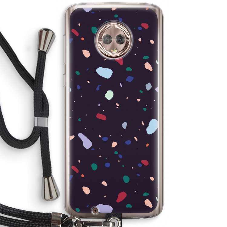 Dark Rounded Terrazzo: Motorola Moto G6 Transparant Hoesje met koord