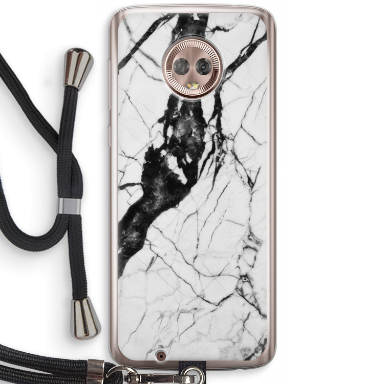 Witte marmer 2: Motorola Moto G6 Transparant Hoesje met koord