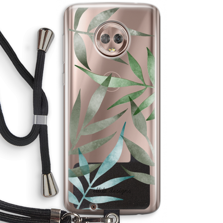 Tropical watercolor leaves: Motorola Moto G6 Transparant Hoesje met koord