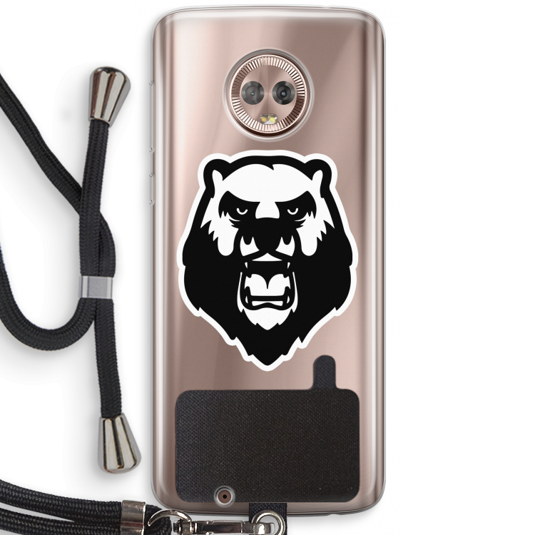 Angry Bear (white): Motorola Moto G6 Transparant Hoesje met koord
