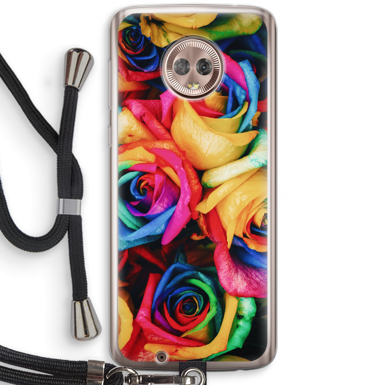 Neon bloemen: Motorola Moto G6 Transparant Hoesje met koord