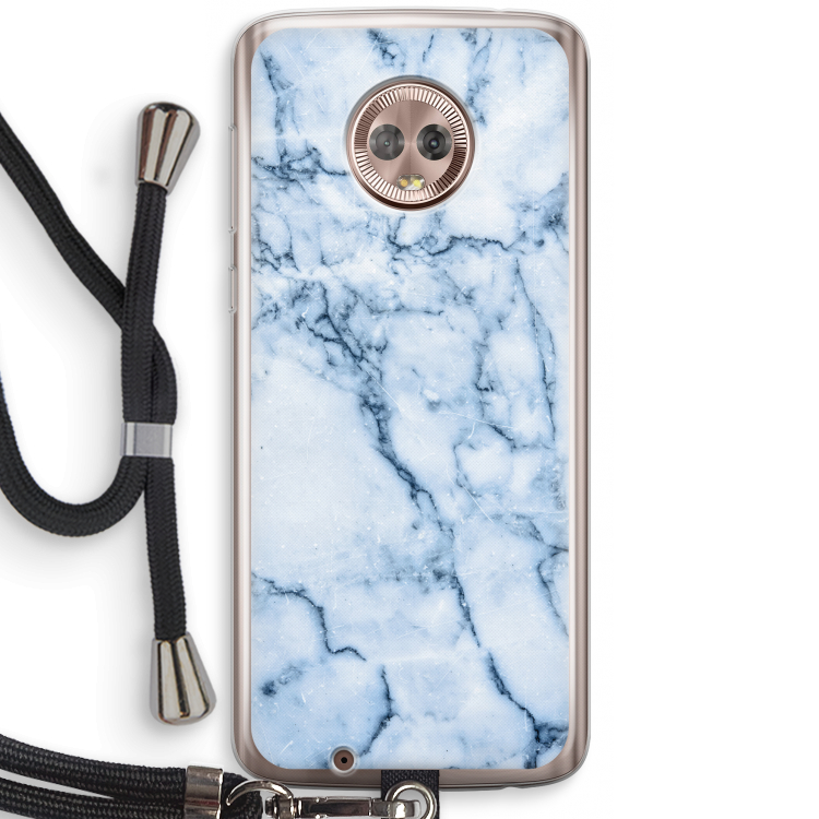 Blauw marmer: Motorola Moto G6 Transparant Hoesje met koord