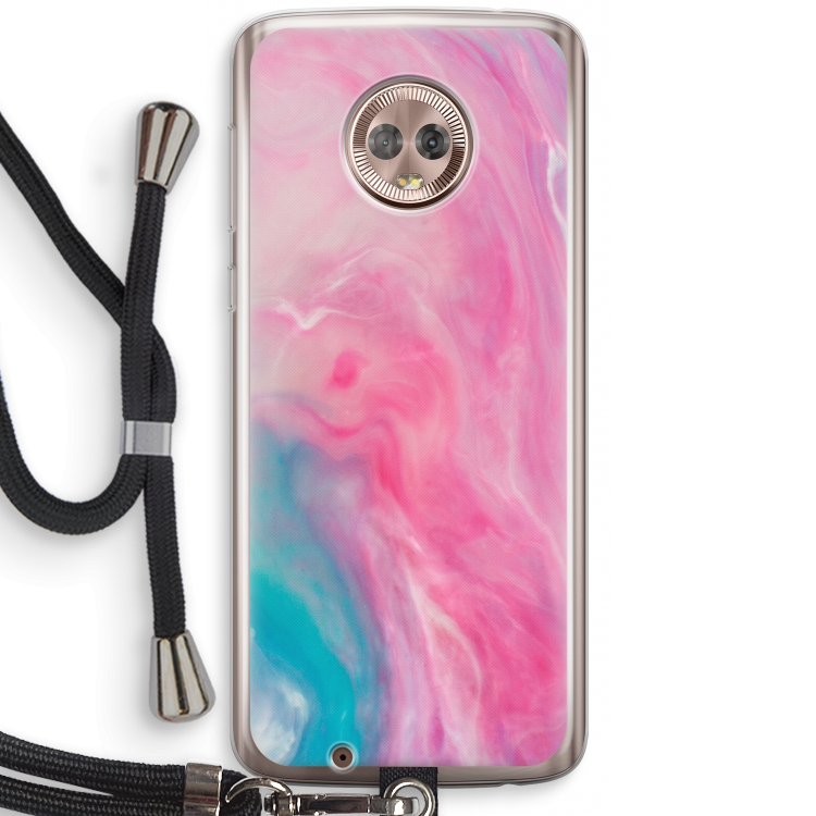 Roze explosie: Motorola Moto G6 Transparant Hoesje met koord