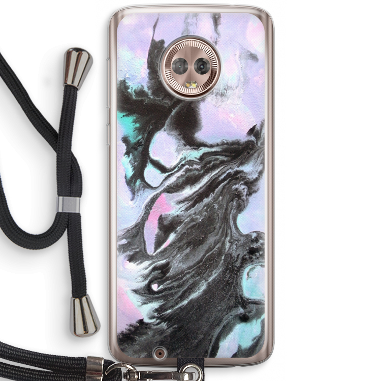 Pastel zwart: Motorola Moto G6 Transparant Hoesje met koord