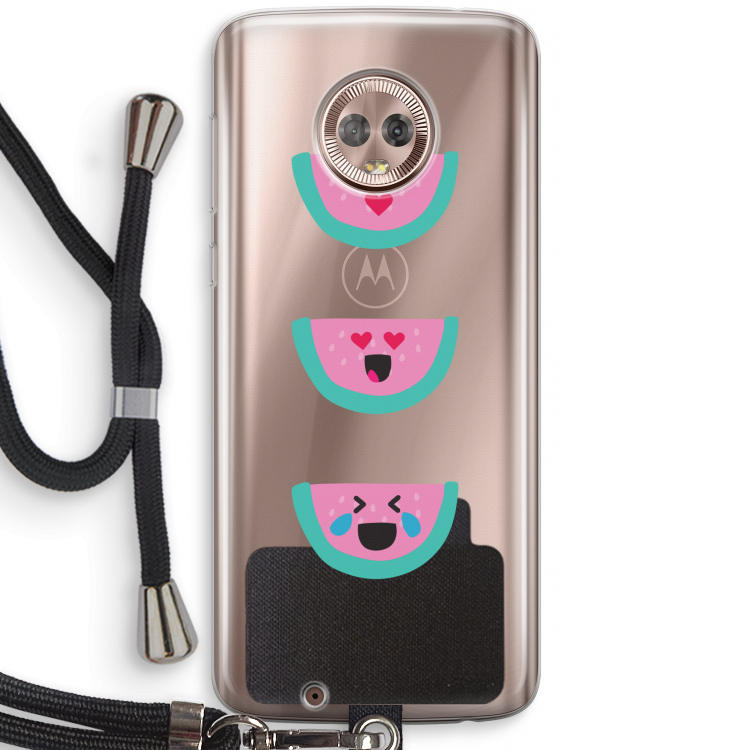 Smiley watermeloen: Motorola Moto G6 Transparant Hoesje met koord