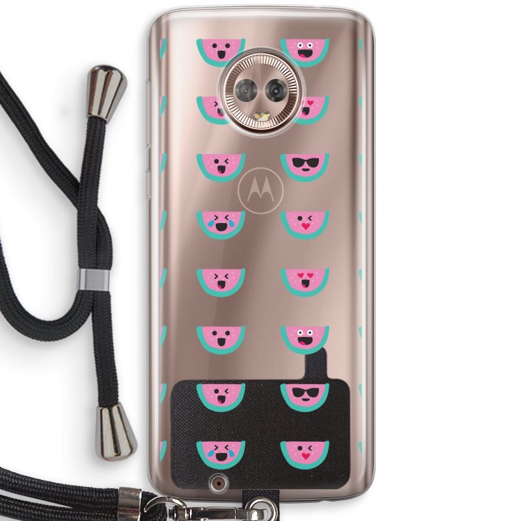 Smiley watermeloenprint: Motorola Moto G6 Transparant Hoesje met koord