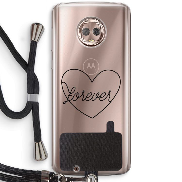 Forever heart black: Motorola Moto G6 Transparant Hoesje met koord