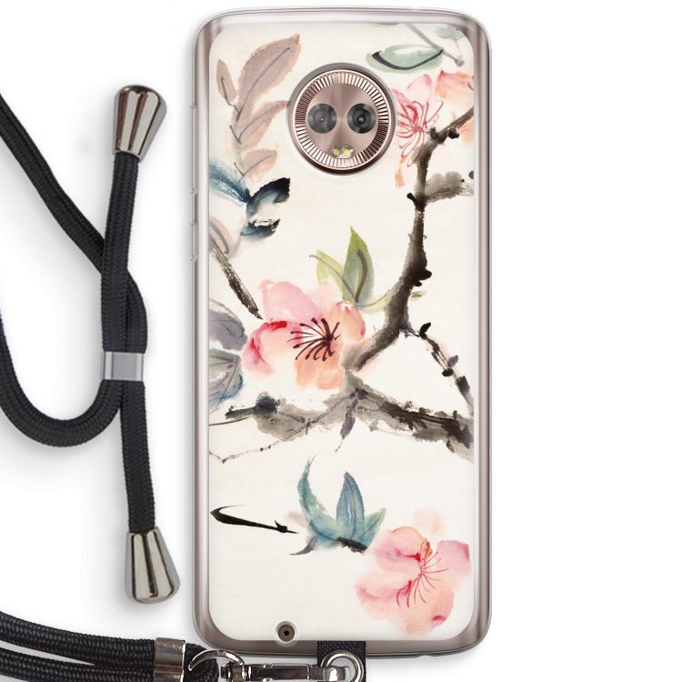 Japanse bloemen: Motorola Moto G6 Transparant Hoesje met koord